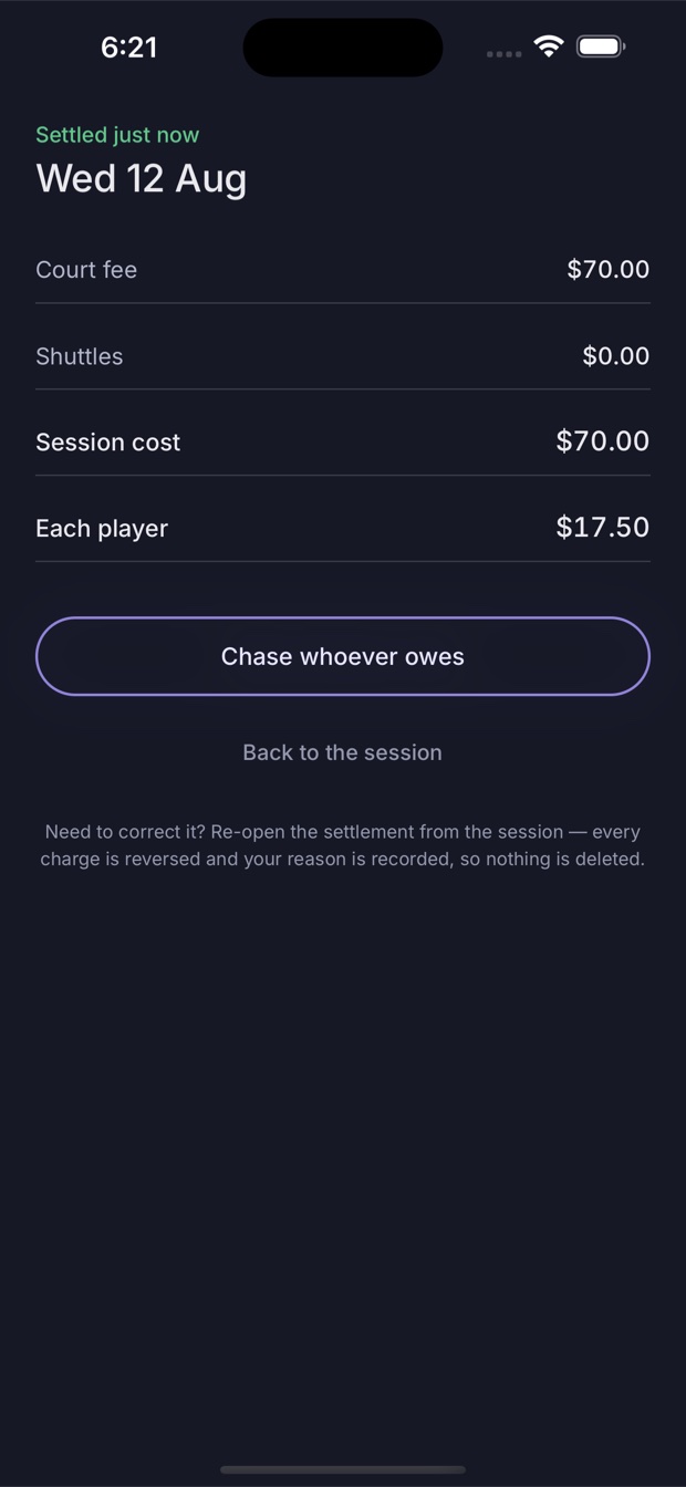 A settled session receipt