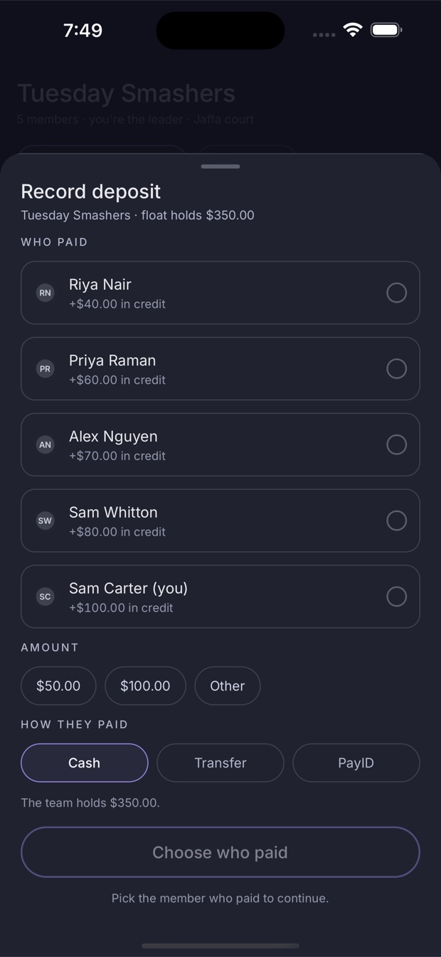Recording a member deposit