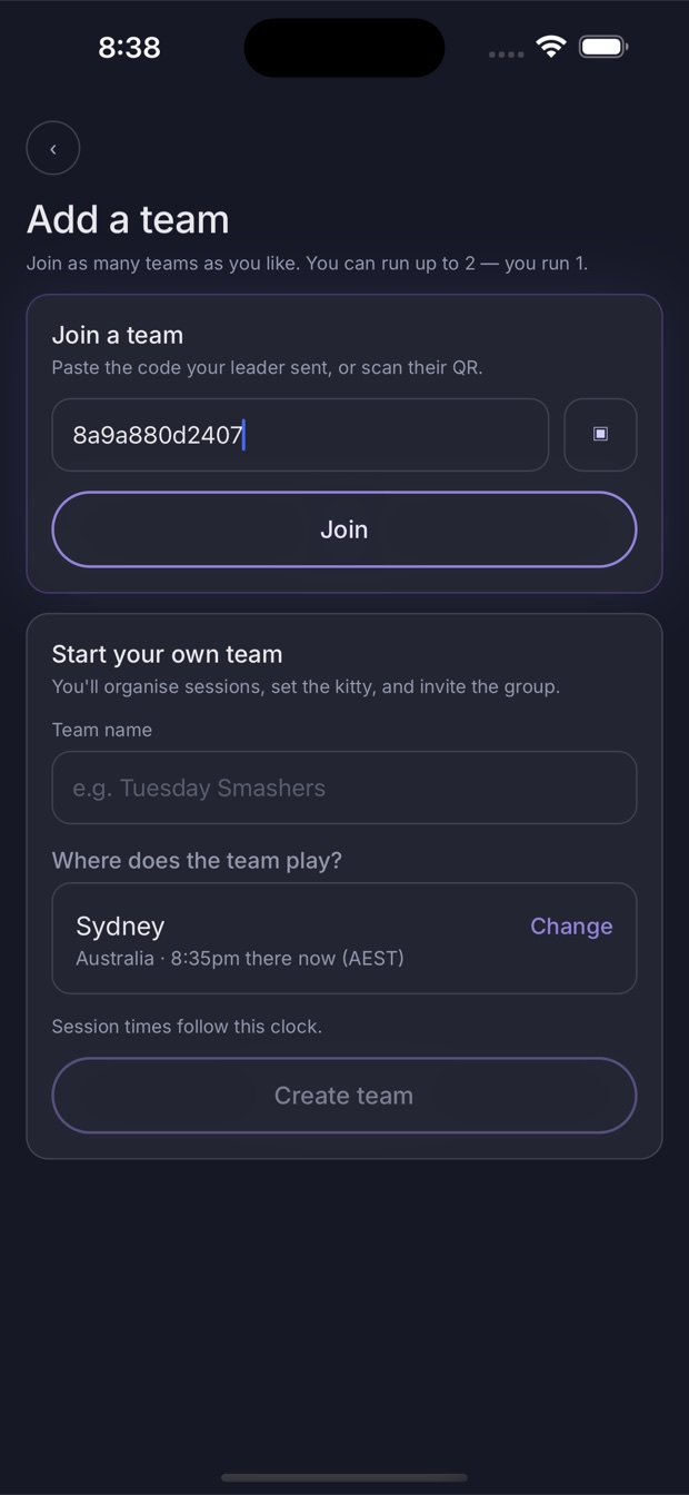 Joining a team with an invite code